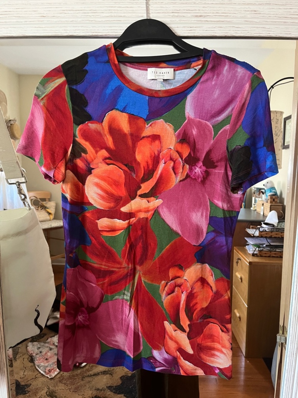 Ted Baker Bold Floral Short Sleeve Tee in Red, Pink & Blue